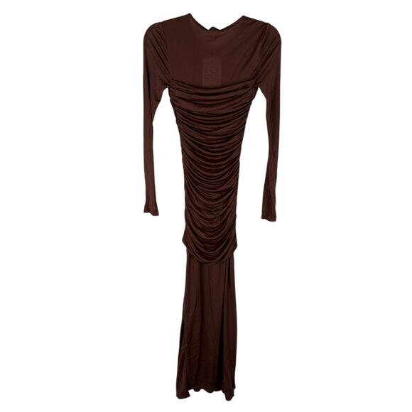 L'Academie Alma Maxi Dress Ruched Long Sleeve Formal Elegant Evening Brown Sz XS - Picture 7 of 12